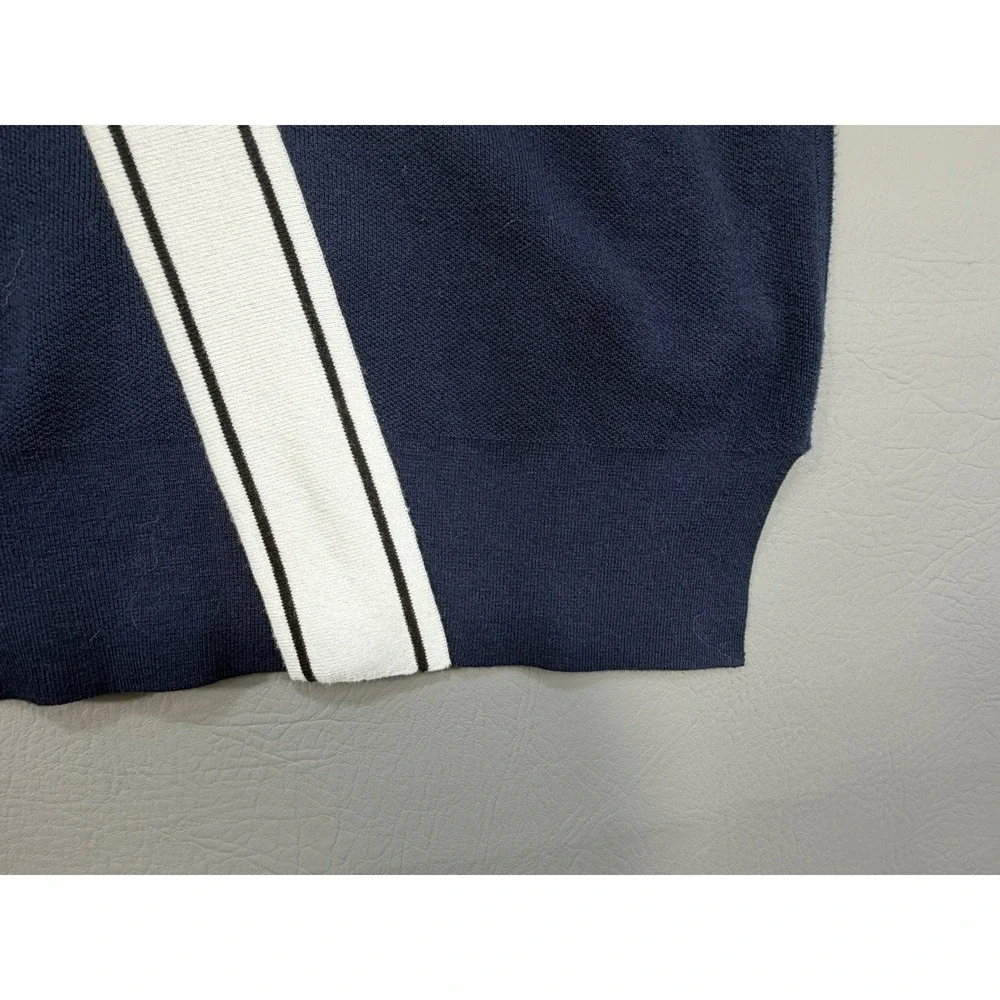 Athleta Sweater Women XS Navy Blue Excellent Diagonal Stripe Thumbhole Crew Neck